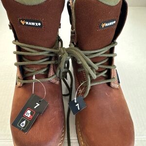 Hawx Brown Leather Boots with Green Laces